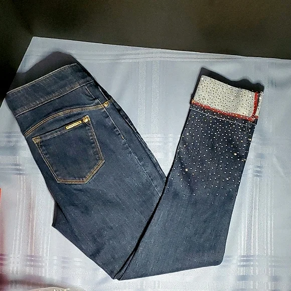 Nygard Luxe Denim Leggings w/ Rhinestone Fade Cuffed Bottoms - Size Small 6-8 - Picture 2 of 14